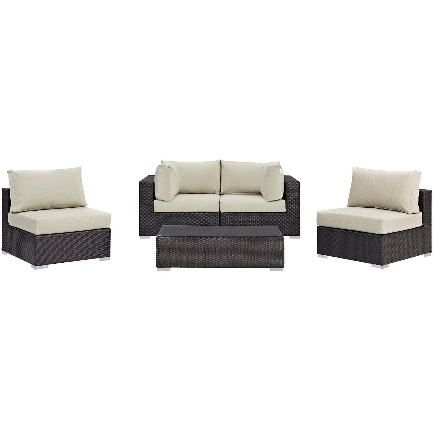 Convene 5 Piece Outdoor Patio Sectional Set in Espresso Beige by Modway Sectional Set Modway 