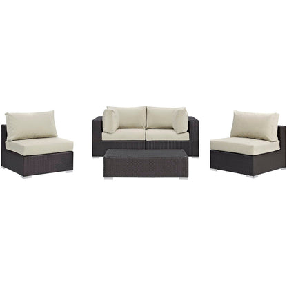 Convene 5 Piece Outdoor Patio Sectional Set in Espresso Beige by Modway Sectional Set Modway 