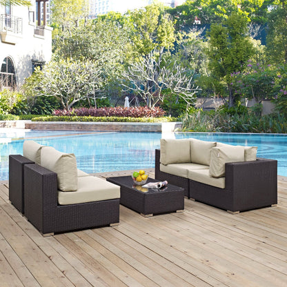Convene 5 Piece Outdoor Patio Sectional Set in Espresso Beige by Modway Sectional Set Modway 