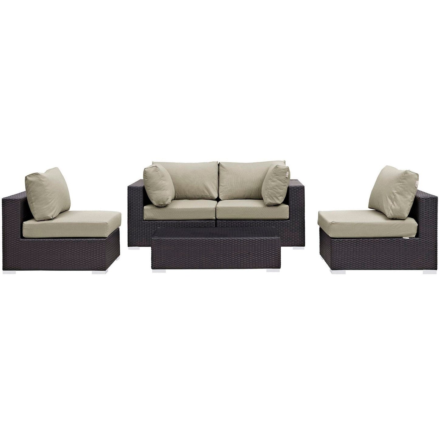 Convene 5 Piece Outdoor Patio Sectional Set in Espresso Beige by Modway Sectional Set Modway 