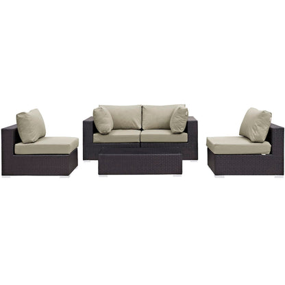 Convene 5 Piece Outdoor Patio Sectional Set in Espresso Beige by Modway Sectional Set Modway 