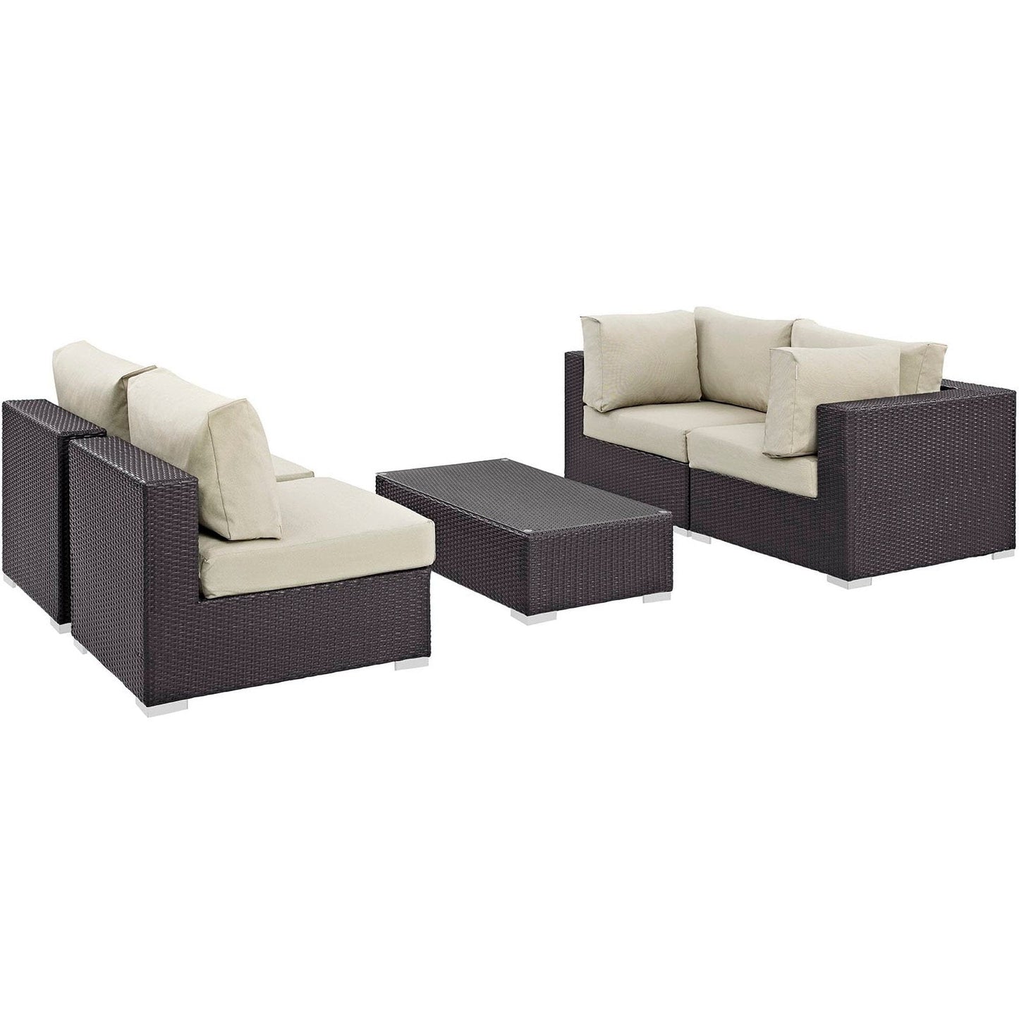 Convene 5 Piece Outdoor Patio Sectional Set in Espresso Beige by Modway Sectional Set Modway 