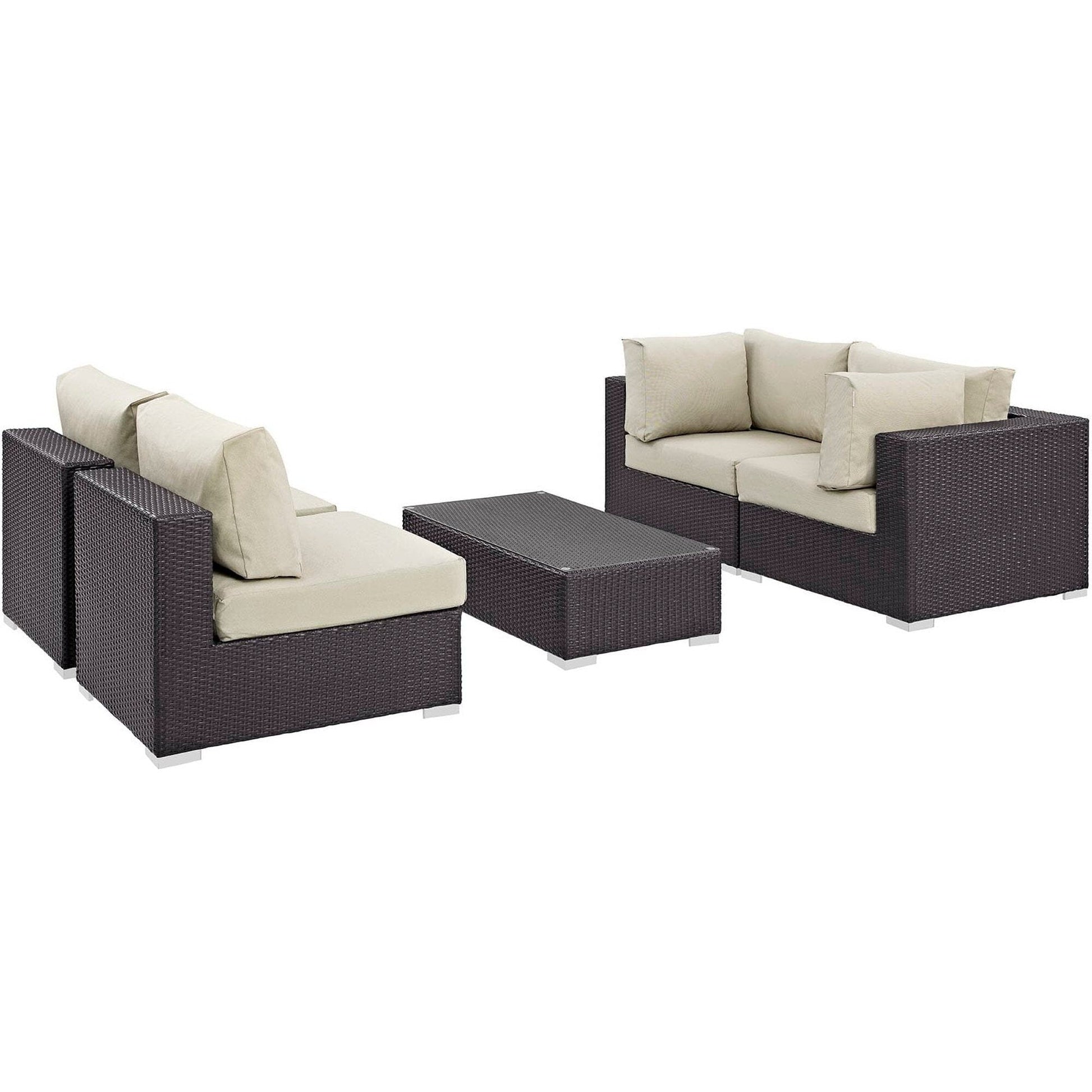 Convene 5 Piece Outdoor Patio Sectional Set in Espresso Beige by Modway Sectional Set Modway 