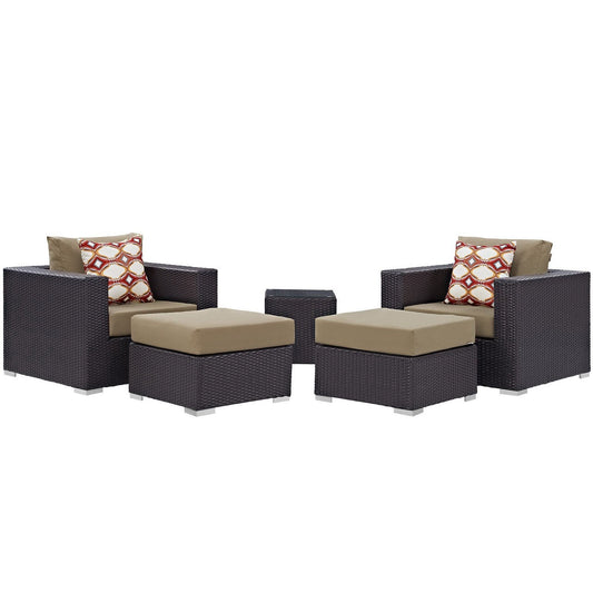 Convene 5 Piece Outdoor Patio Sectional Set in Espresso Mocha by Modway (EEI-2366) Sectional Set Modway 
