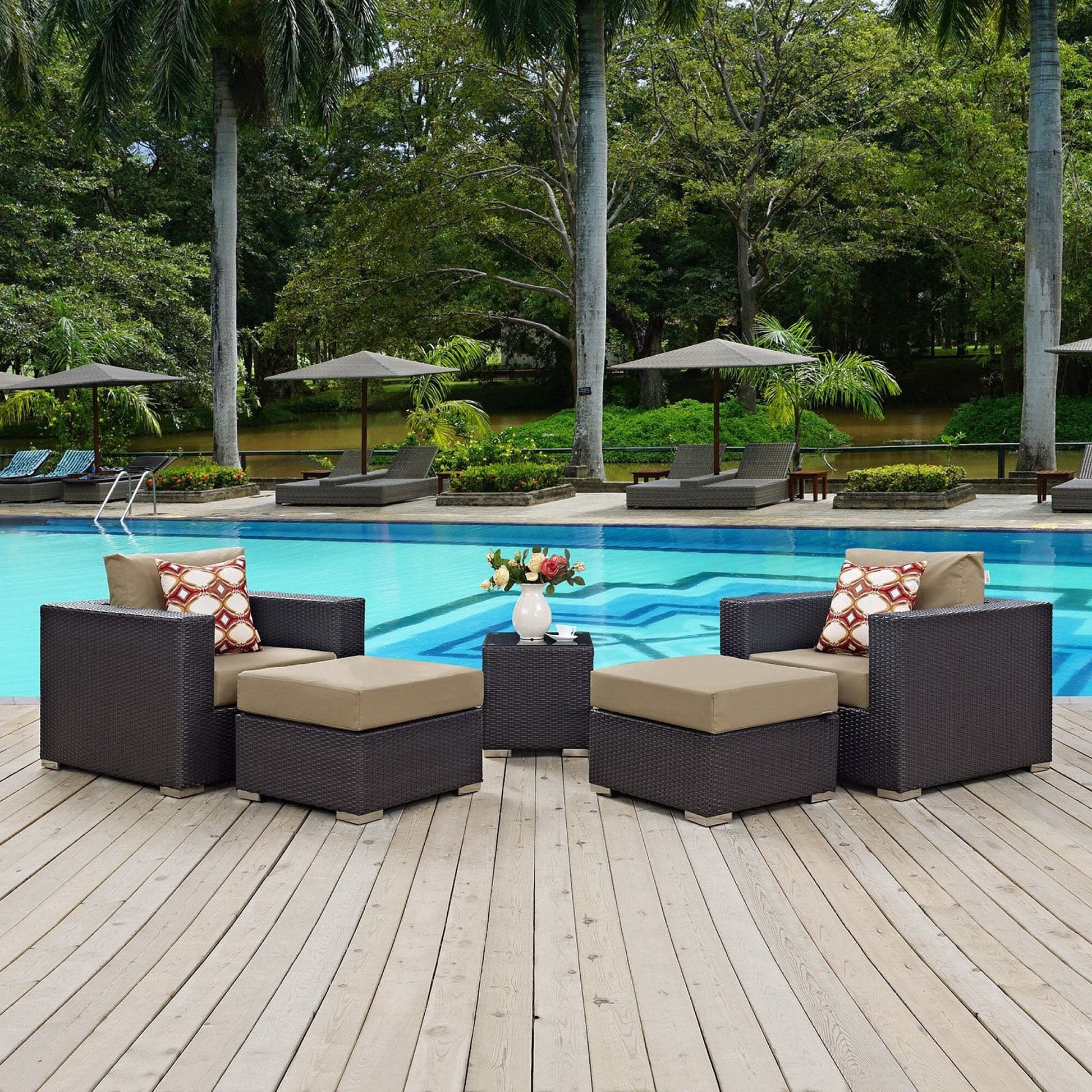Convene 5 Piece Outdoor Patio Sectional Set in Espresso Mocha by Modway (EEI-2366) Sectional Set Modway 