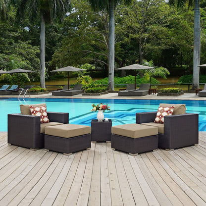 Convene 5 Piece Outdoor Patio Sectional Set in Espresso Mocha by Modway (EEI-2366) Sectional Set Modway 