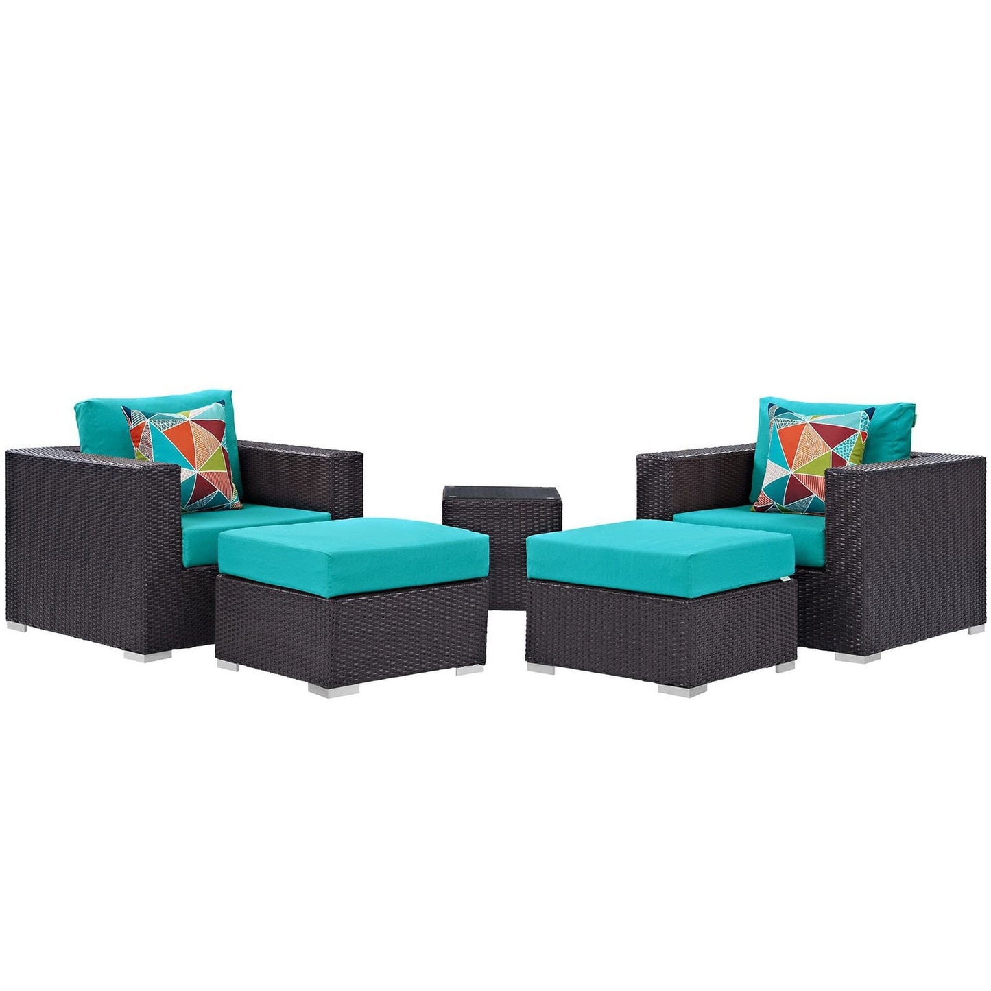 Convene 5 Piece Outdoor Patio Sectional Set in Espresso Turquoise by Modway (EEI-2366) Sectional Set Modway 
