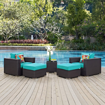 Convene 5 Piece Outdoor Patio Sectional Set in Espresso Turquoise by Modway (EEI-2366) Sectional Set Modway 