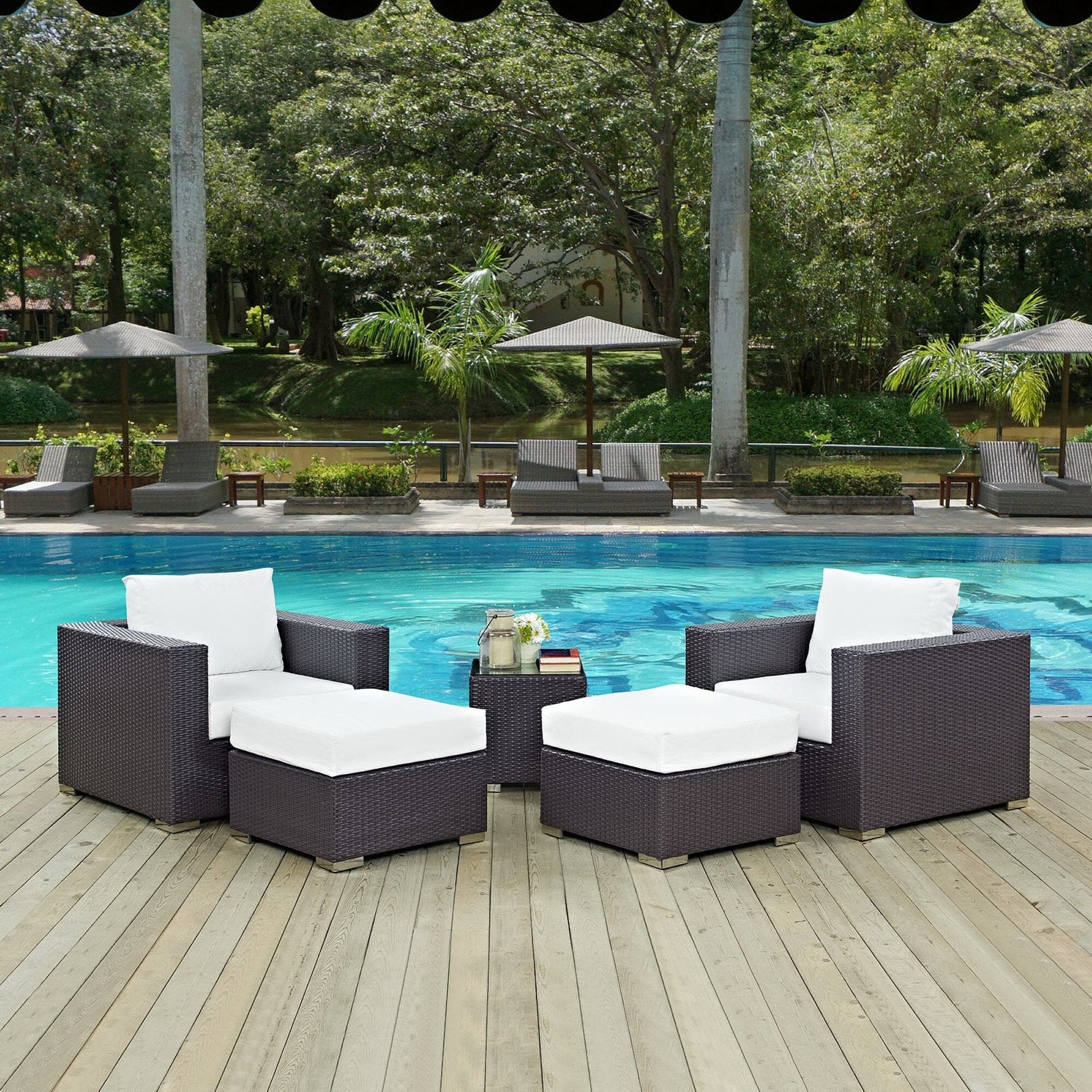 Convene 5 Piece Outdoor Patio Sectional Set in Espresso White by Modway (EEI-2201) Sectional Set Modway 