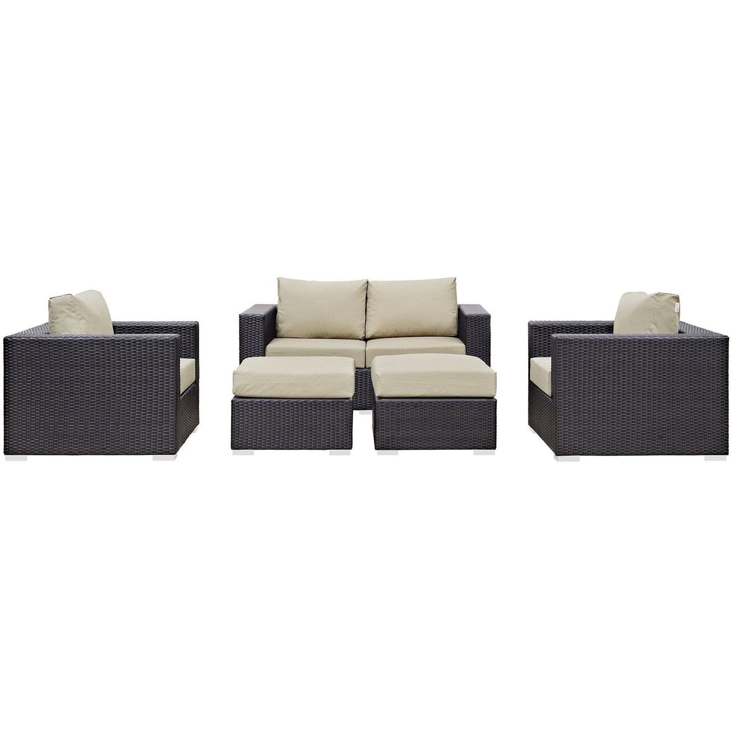 Convene 5 Piece Outdoor Patio Sofa Set in Espresso Beige by Modway (EEI-2158) Conversation Set Modway 