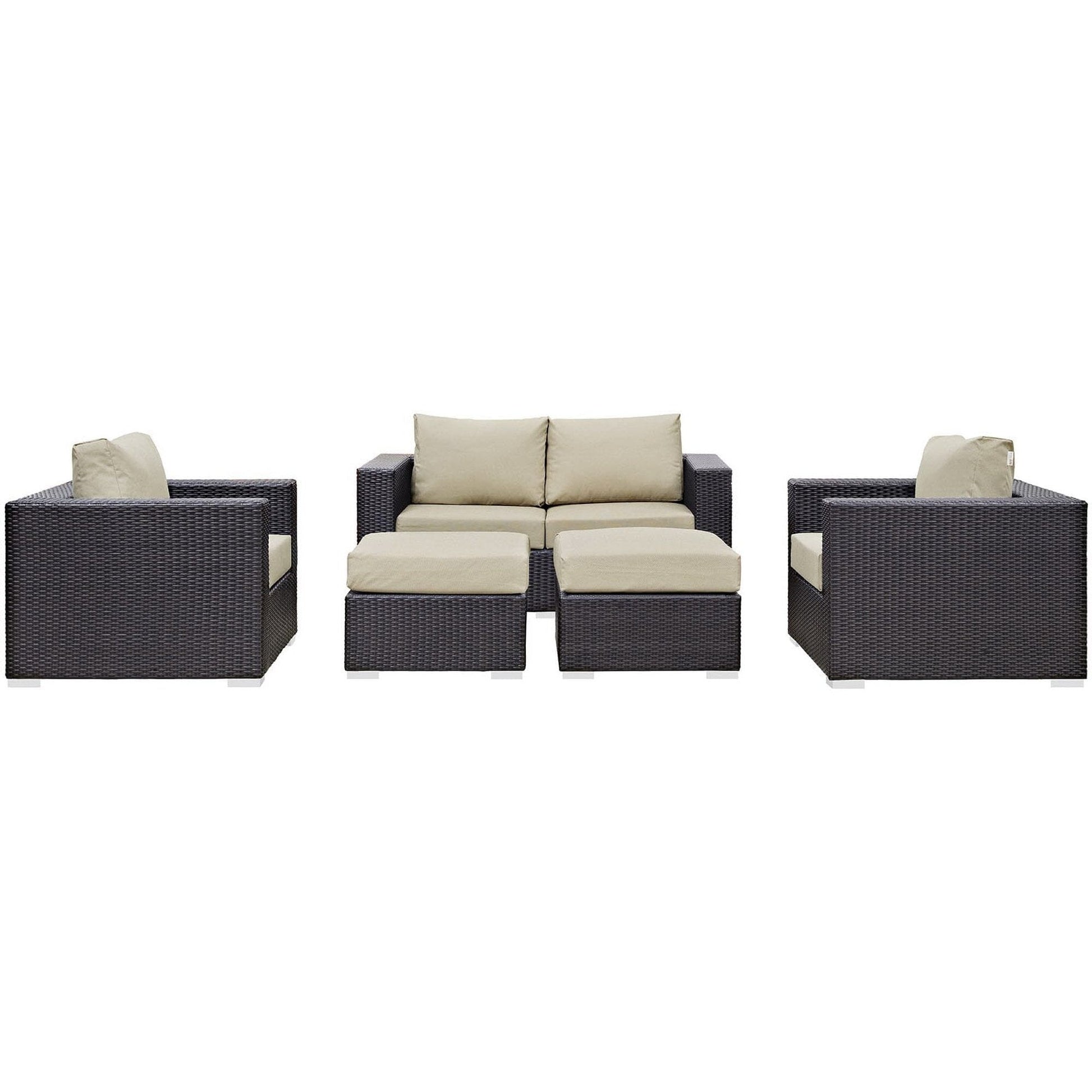 Convene 5 Piece Outdoor Patio Sofa Set in Espresso Beige by Modway (EEI-2158) Conversation Set Modway 