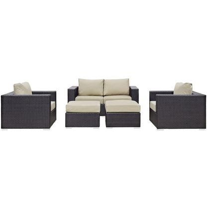 Convene 5 Piece Outdoor Patio Sofa Set in Espresso Beige by Modway (EEI-2158) Conversation Set Modway 