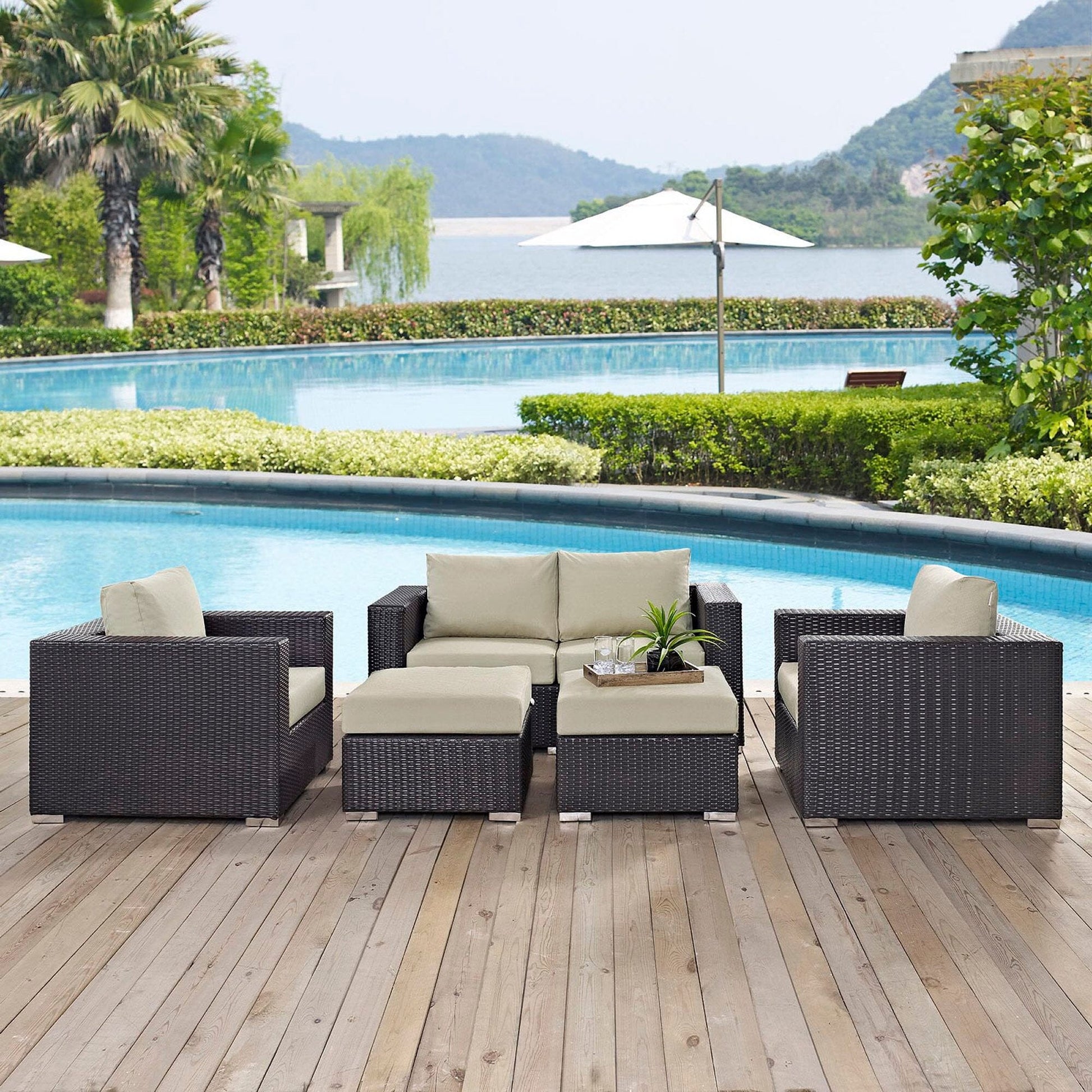 Convene 5 Piece Outdoor Patio Sofa Set in Espresso Beige by Modway (EEI-2158) Conversation Set Modway 