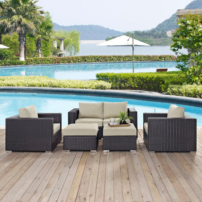 Convene 5 Piece Outdoor Patio Sofa Set in Espresso Beige by Modway (EEI-2158) Conversation Set Modway 