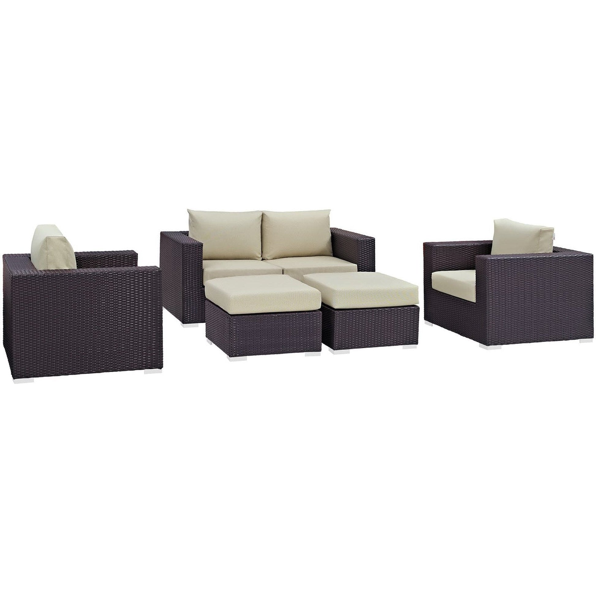 Convene 5 Piece Outdoor Patio Sofa Set in Espresso Beige by Modway (EEI-2158) Conversation Set Modway 