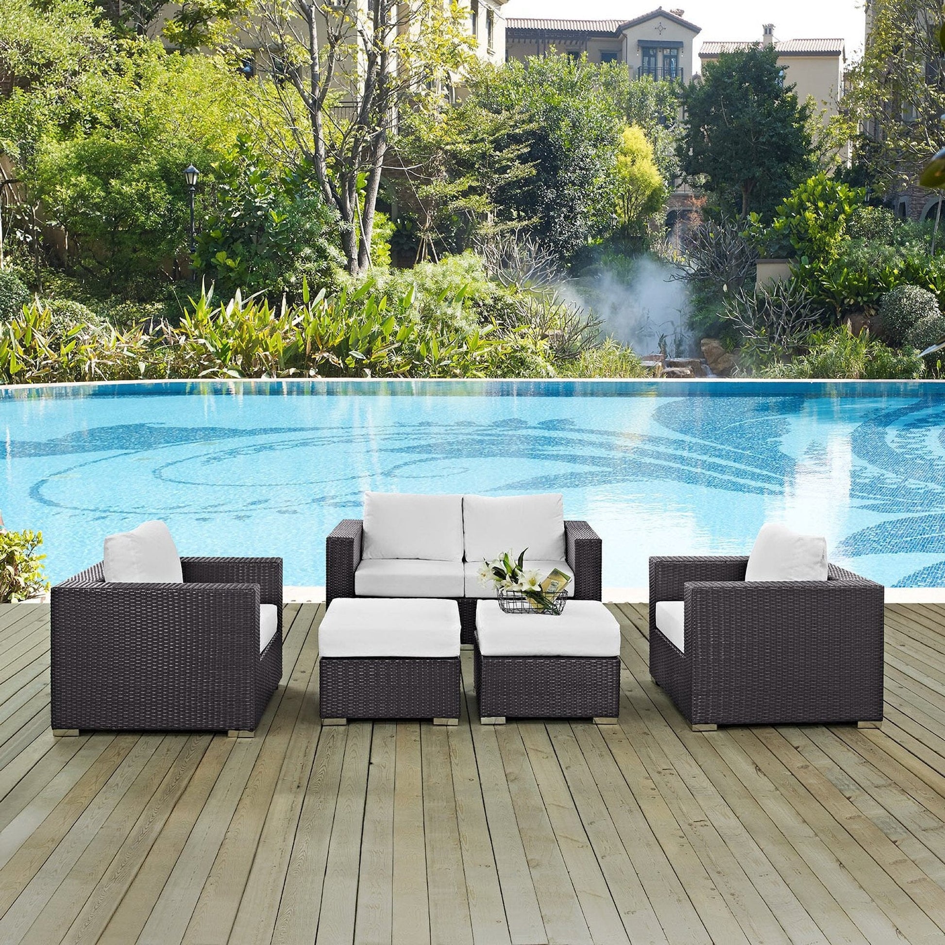 Convene 5 Piece Outdoor Patio Sofa Set in Espresso White by Modway (EEI-2158) Conversation Set Modway 