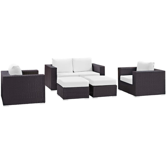 Convene 5 Piece Outdoor Patio Sofa Set in Espresso White by Modway (EEI-2158) Conversation Set Modway 