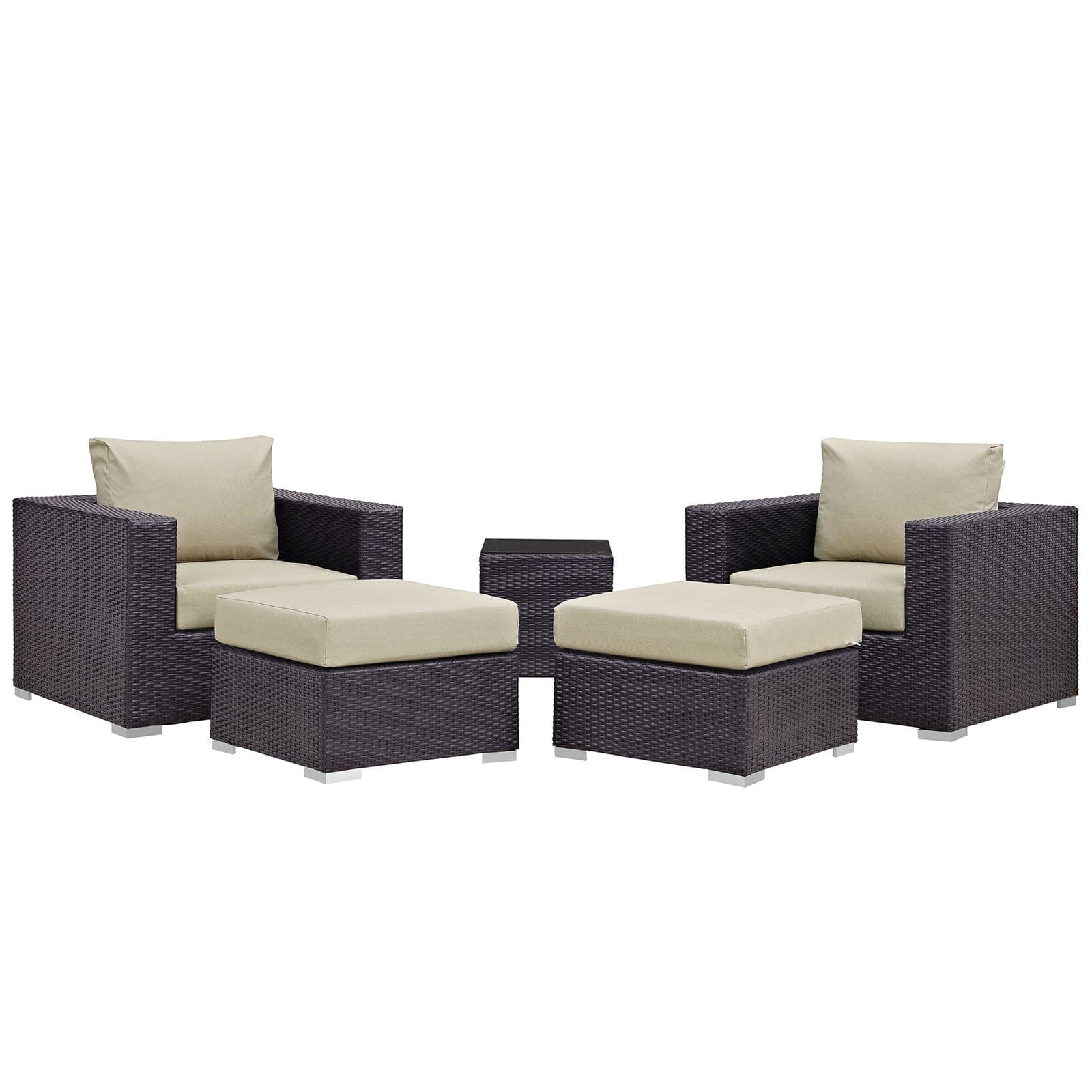 Convene 5 Piece Outdoor Patio Wicker Rattan Seating Set (Espresso / Beige) by Modway Outdoor Patio Sectional Set Modway 