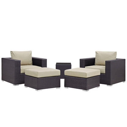 Convene 5 Piece Outdoor Patio Wicker Rattan Seating Set (Espresso / Beige) by Modway Outdoor Patio Sectional Set Modway 