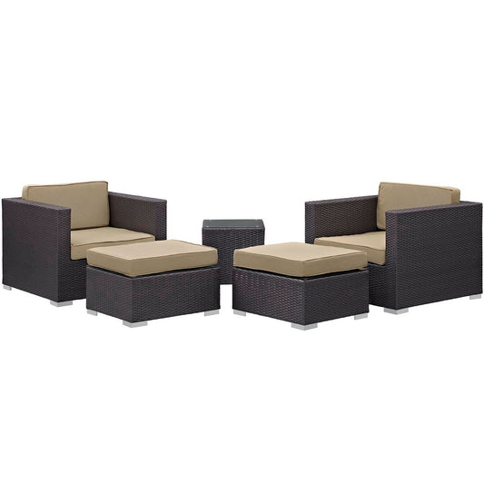Convene 5 Piece Outdoor Patio Wicker Rattan Sectional Set in Espresso Mocha by Modway Outdoor Sectional Set Modway 