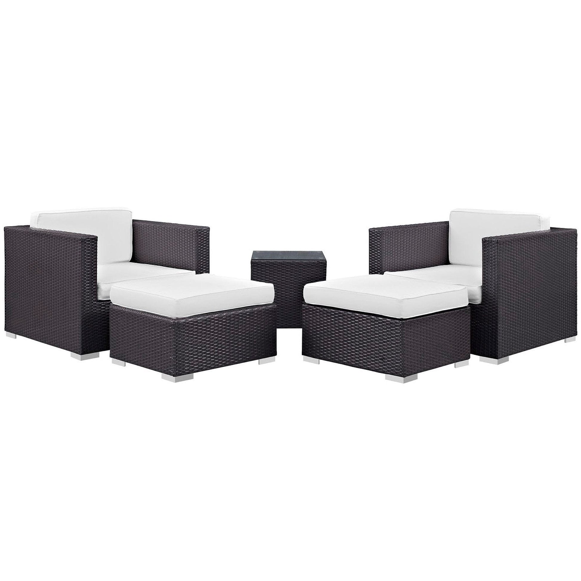 Convene 5 Piece Outdoor Patio Wicker Rattan Sectional Set in Espresso White by Modway Outdoor Sectional Set Modway 