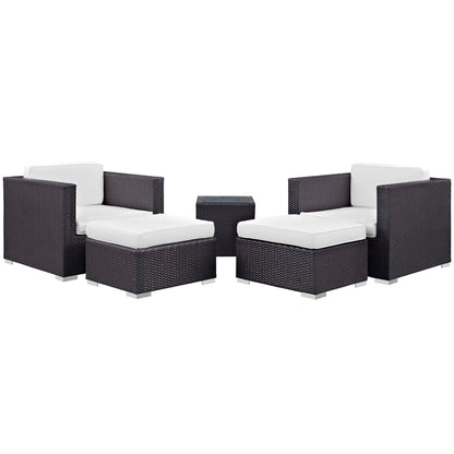 Convene 5 Piece Outdoor Patio Wicker Rattan Sectional Set in Espresso White by Modway Outdoor Sectional Set Modway 