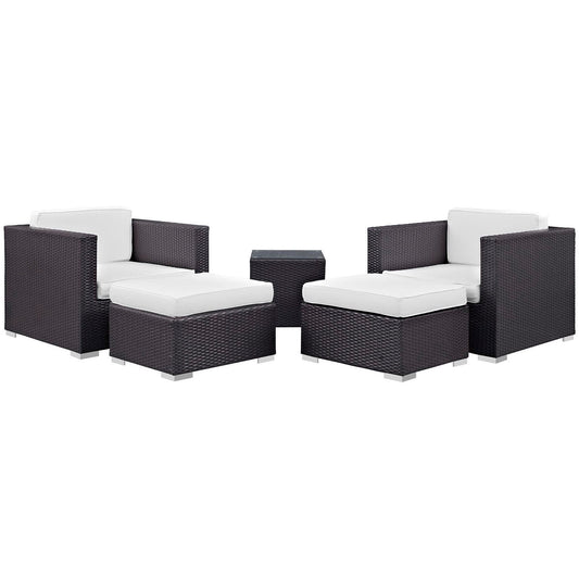 Convene 5 Piece Outdoor Patio Wicker Rattan Sectional Set in Espresso White by Modway Outdoor Sectional Set Modway 