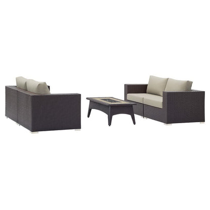 Convene 5 Piece Set Outdoor Patio with Fire Pit in Espresso Beige by Modway (EEI-3728) Conversation Set Modway 