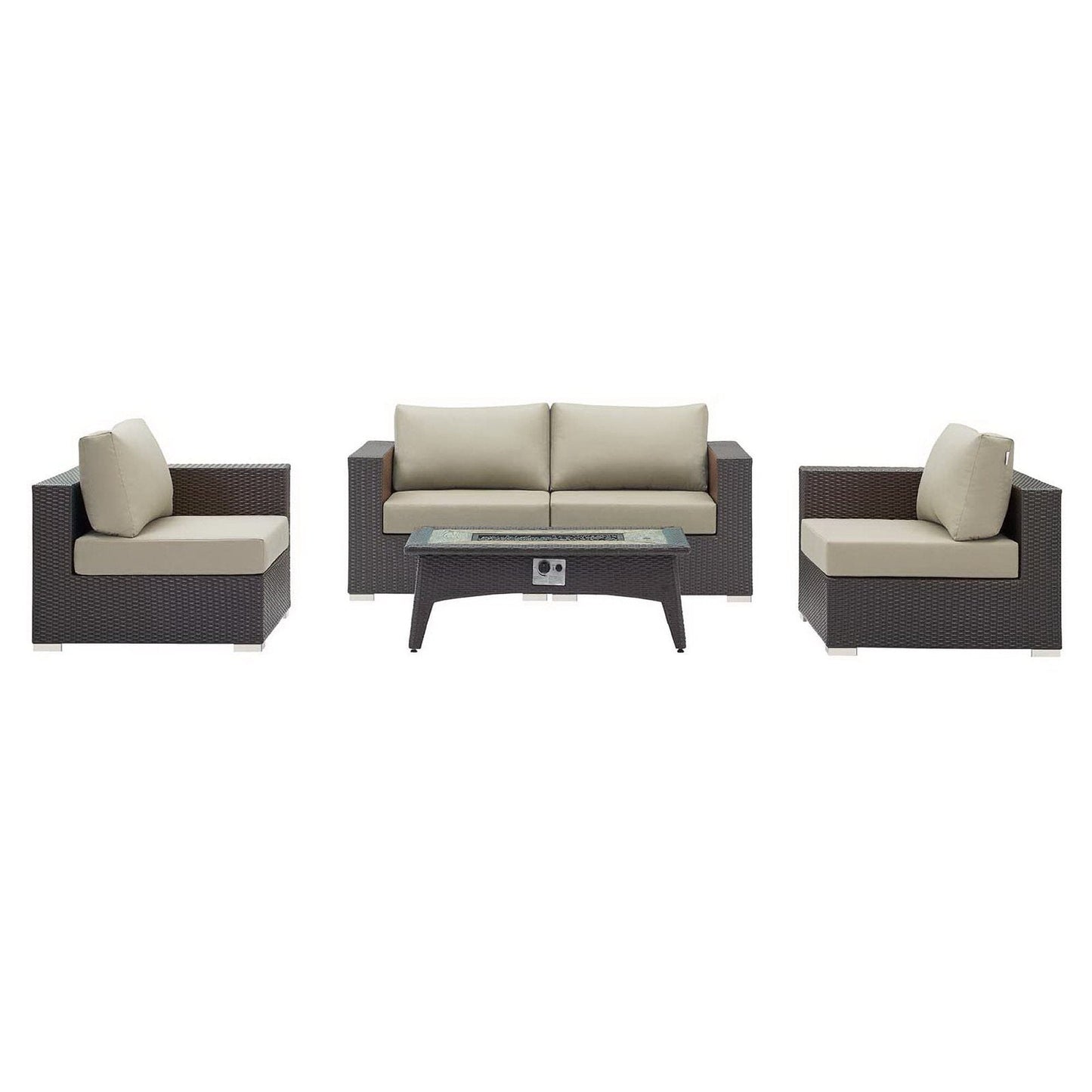 Convene 5 Piece Set Outdoor Patio with Fire Pit in Espresso Beige by Modway (EEI-3728) Conversation Set Modway 
