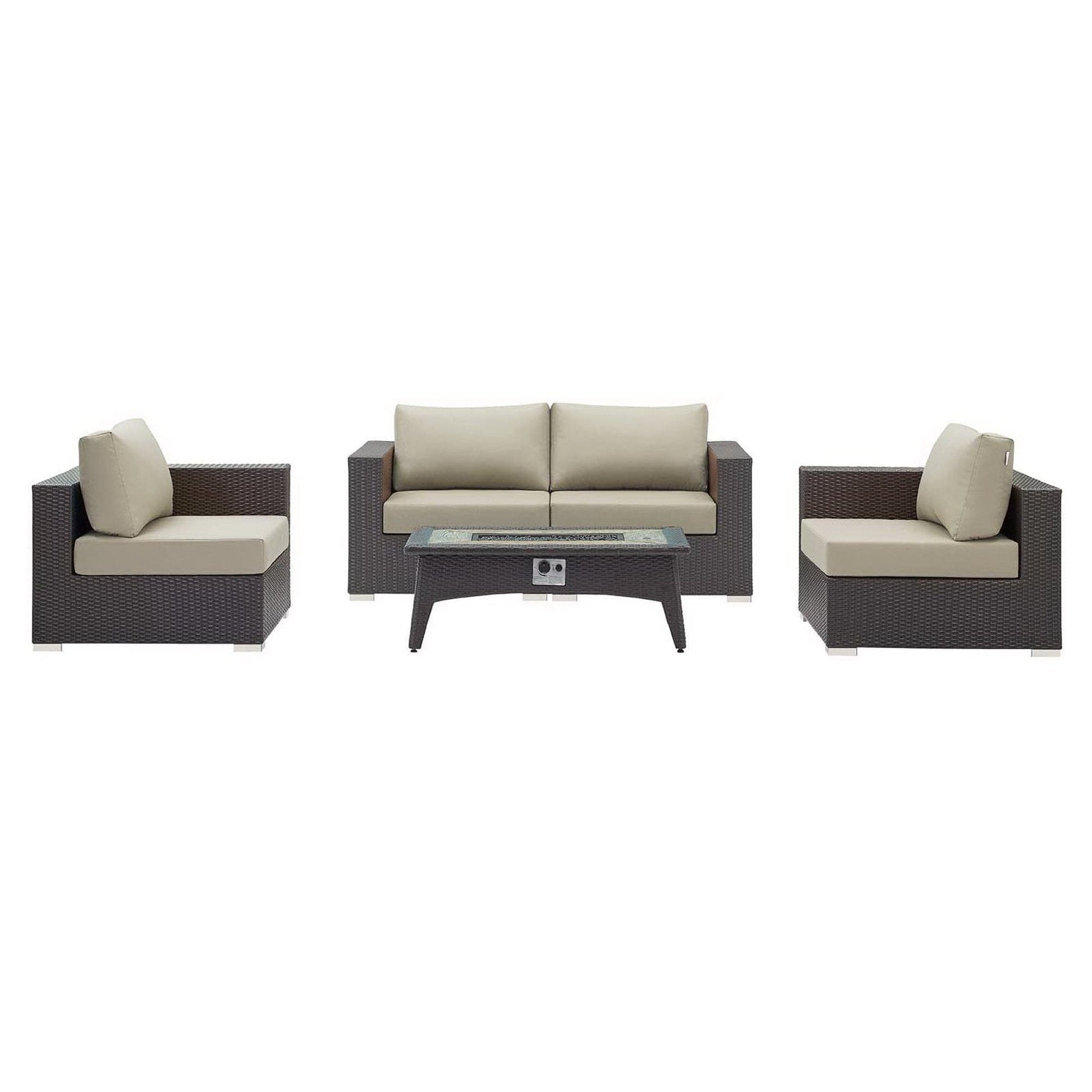 Convene 5 Piece Set Outdoor Patio with Fire Pit in Espresso Beige by Modway (EEI-3728) Conversation Set Modway 