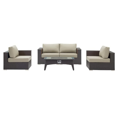 Convene 5 Piece Set Outdoor Patio with Fire Pit in Espresso Beige by Modway (EEI-3728) Conversation Set Modway 