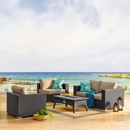 Convene 5 Piece Set Outdoor Patio with Fire Pit in Espresso Mocha by Modway (EEI-3728) Conversation Set Modway 