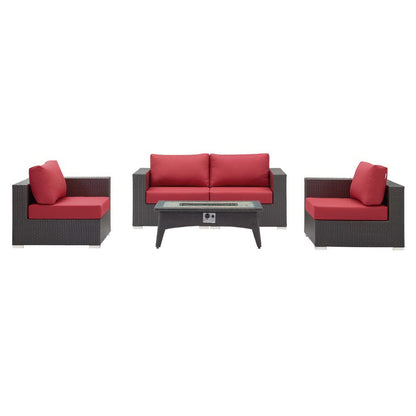 Convene 5 Piece Set Outdoor Patio with Fire Pit in Espresso Red by Modway (EEI-3728) Conversation Set Modway 