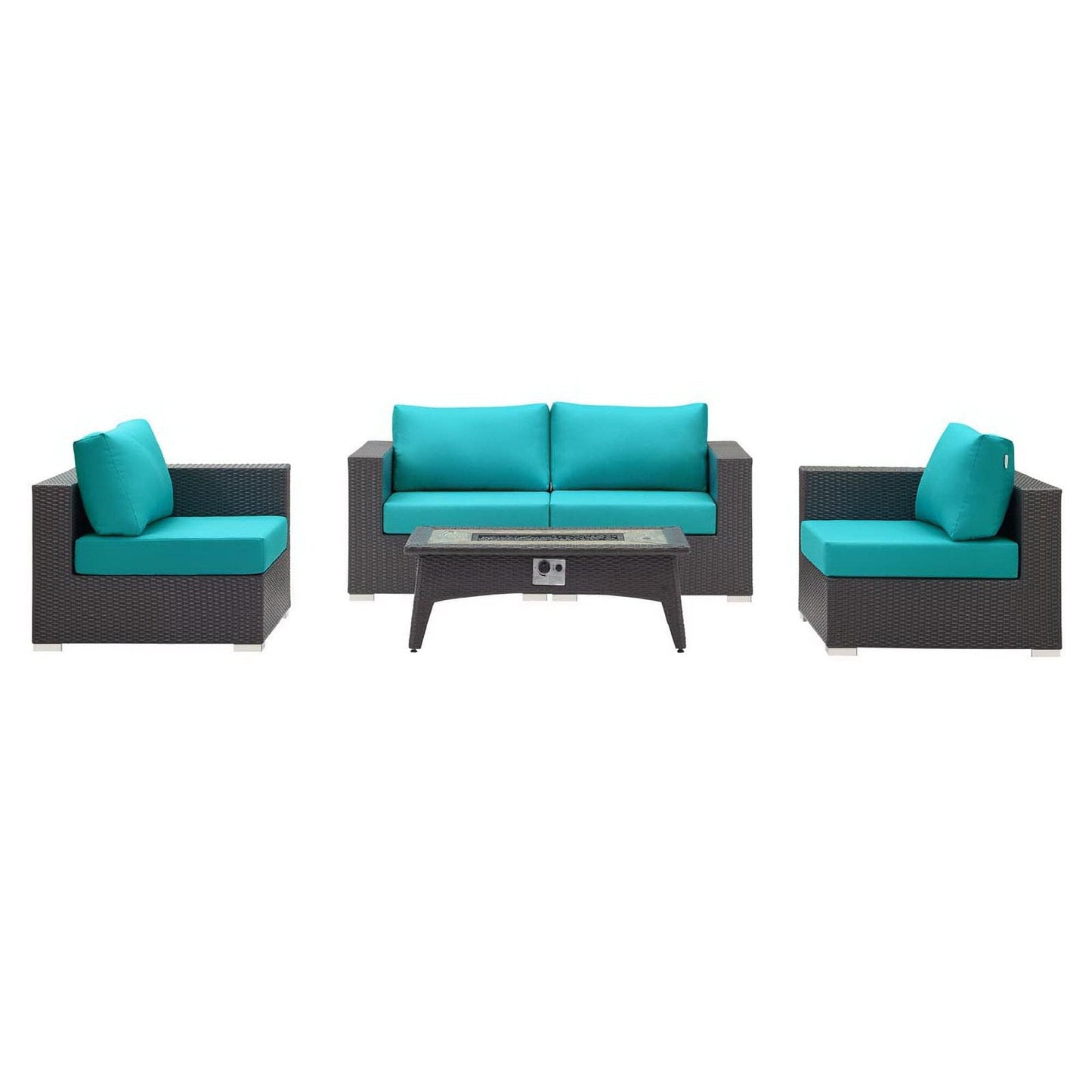 Convene 5 Piece Set Outdoor Patio with Fire Pit in Espresso Turquoise by Modway (EEI-3728) Conversation Set Modway 