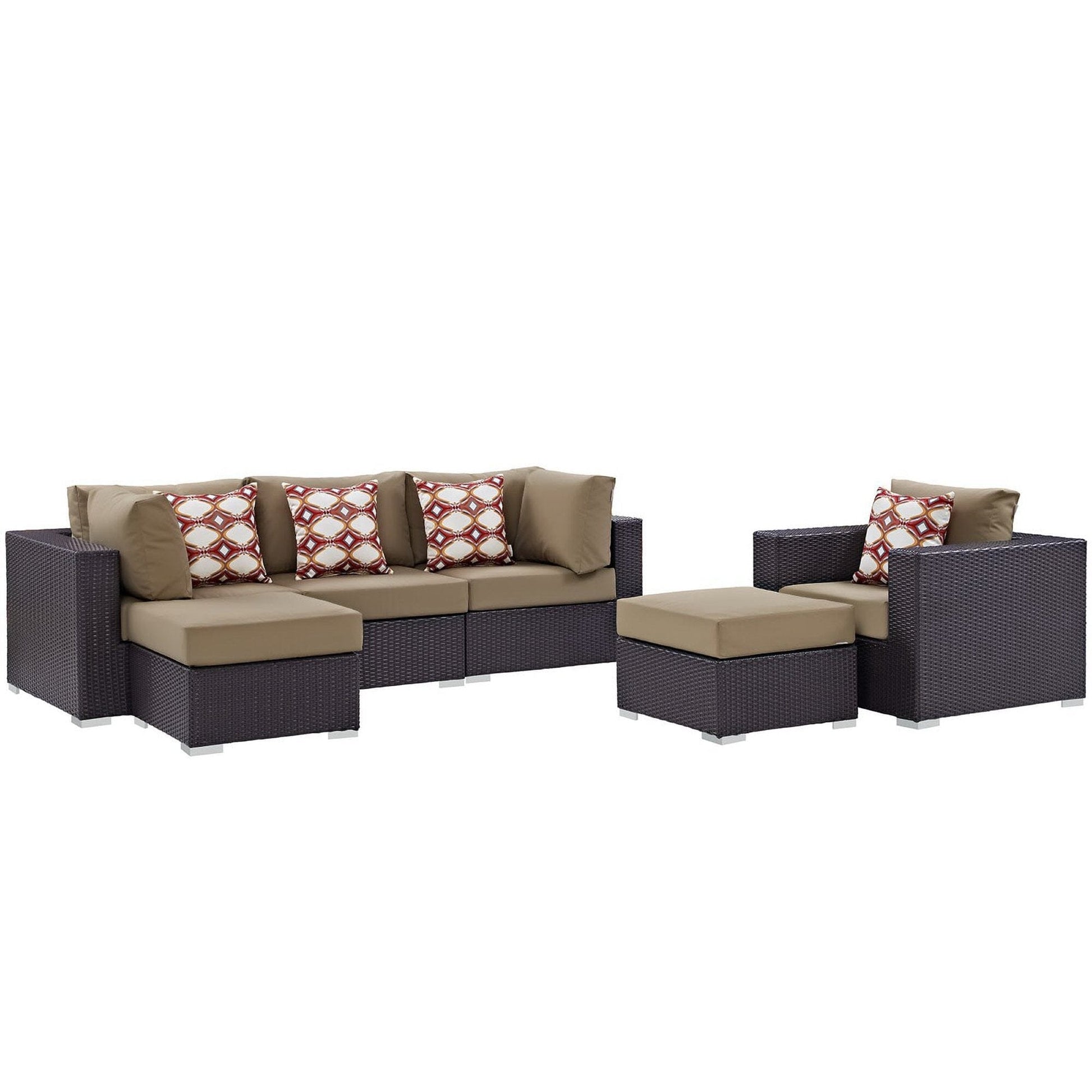 Convene 6 Piece Outdoor Patio Sectional Set in Espresso Mocha by Modway (EEI-2372) Sectional Set Modway 