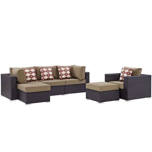 Convene 6 Piece Outdoor Patio Sectional Set in Espresso Mocha by Modway (EEI-2372) Sectional Set Modway 
