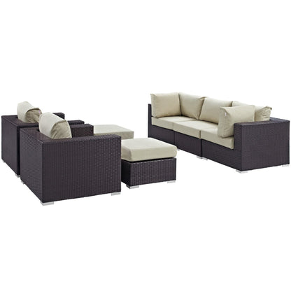 Convene 7 Piece Outdoor Patio Sectional Set in Espresso Beige by Modway (EEI-2200) Sectional Set Modway 