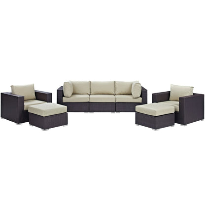 Convene 7 Piece Outdoor Patio Sectional Set in Espresso Beige by Modway (EEI-2200) Sectional Set Modway 