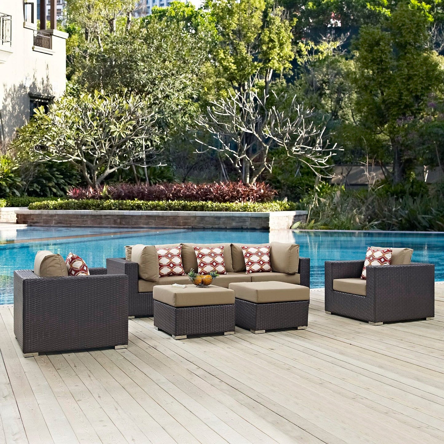 Convene 7 Piece Outdoor Patio Sectional Set in Espresso Mocha by Modway (EEI-2365) Sectional Set Modway 