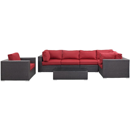 Convene 7 Piece Outdoor Patio Sectional Set in Espresso Red by Modway (EEI-2157) Sectional Set Modway 