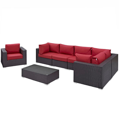 Convene 7 Piece Outdoor Patio Sectional Set in Espresso Red by Modway (EEI-2157) Sectional Set Modway 