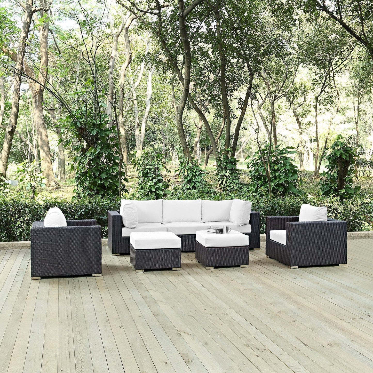 Convene 7 Piece Outdoor Patio Sectional Set in Espresso White by Modway (EEI-2200) Sectional Set Modway 