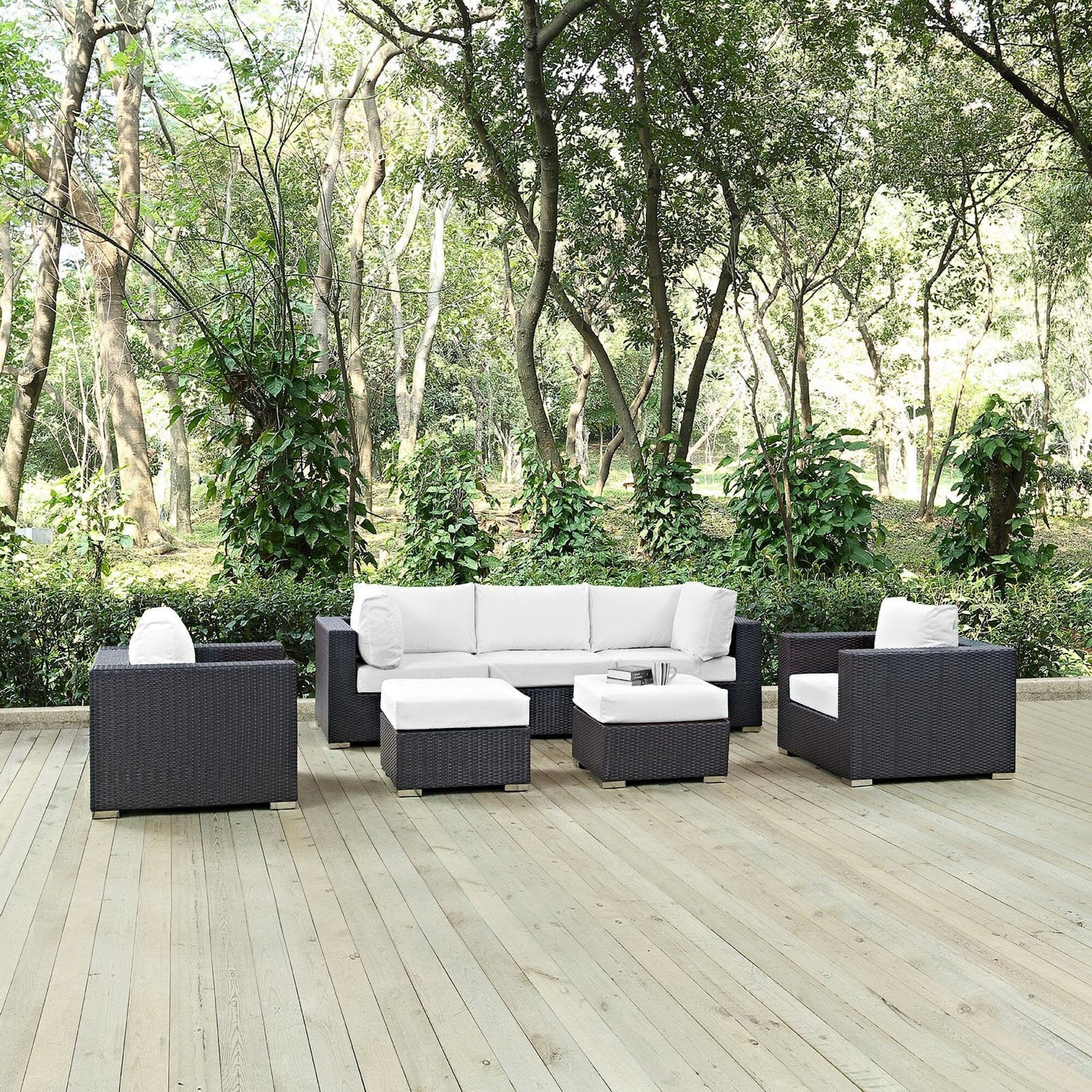 Convene 7 Piece Outdoor Patio Sectional Set in Espresso White by Modway (EEI-2200) Sectional Set Modway 