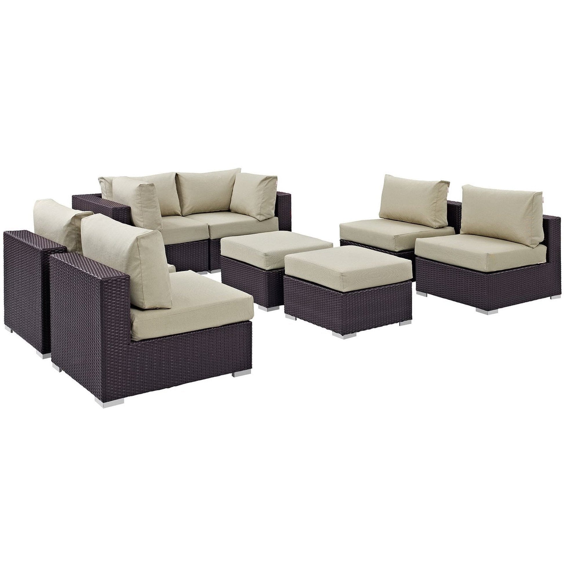 Convene 8 Piece Outdoor Patio Sectional Set in Espresso Beige by Modway (EEI-2204) Sectional Set Modway 