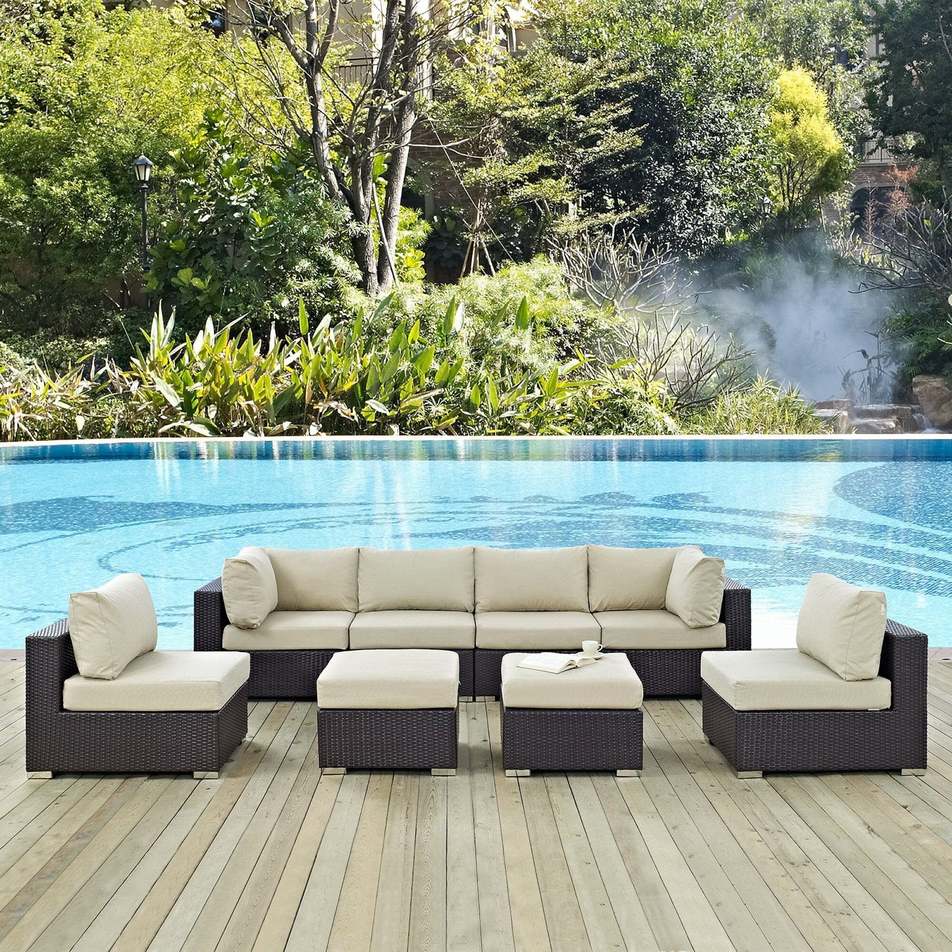 Convene 8 Piece Outdoor Patio Sectional Set in Espresso Beige by Modway (EEI-2204) Sectional Set Modway 