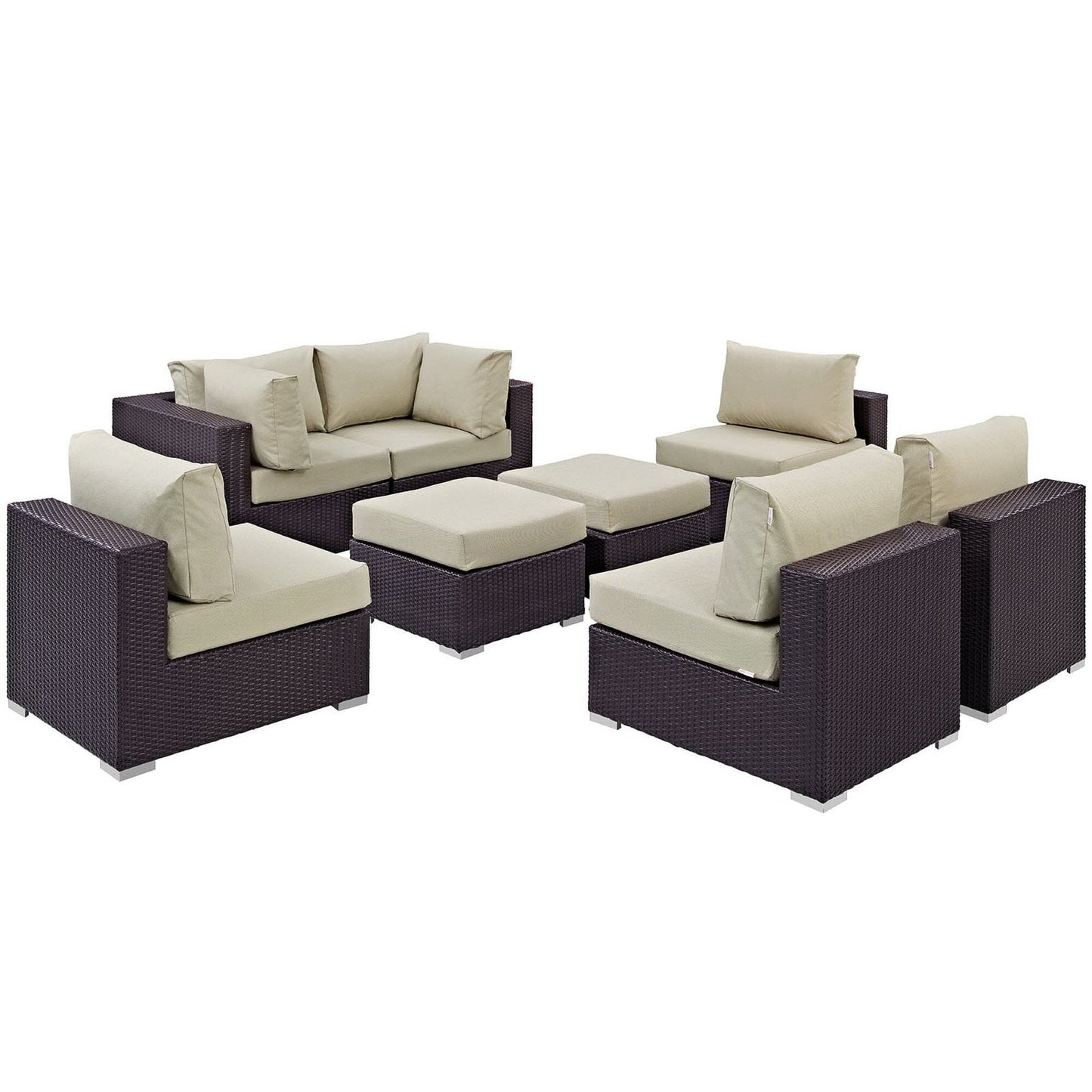 Convene 8 Piece Outdoor Patio Sectional Set in Espresso Beige by Modway (EEI-2204) Sectional Set Modway 