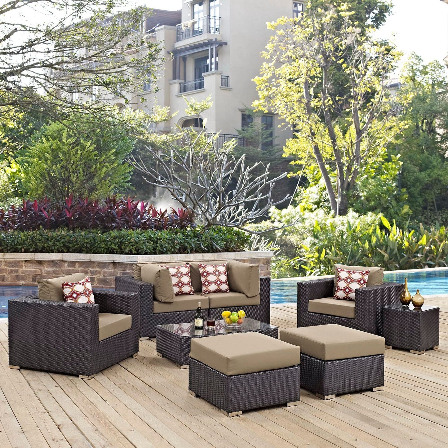 Convene 8 Piece Outdoor Patio Sectional Set in Espresso Mocha by Modway (EEI-2371) Sectional Set Modway 