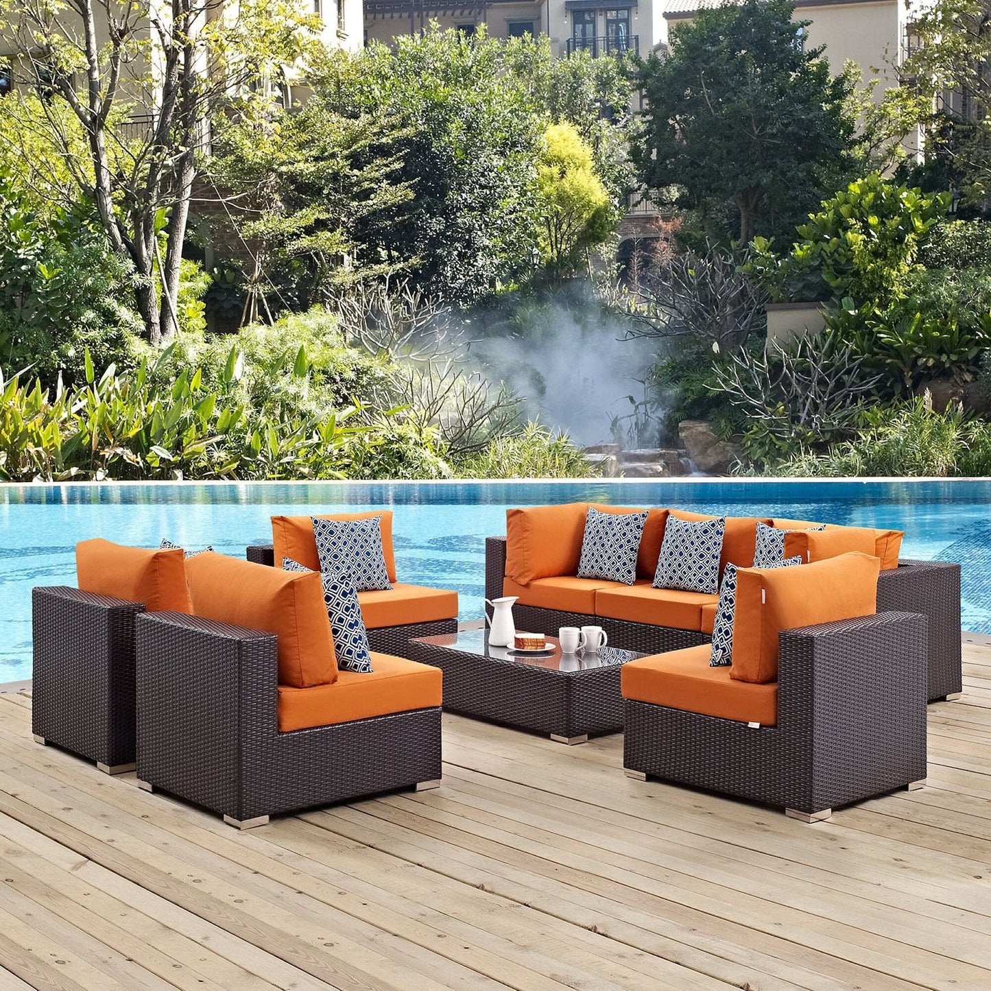 Convene 8 Piece Outdoor Patio Sectional Set in Espresso Orange by Modway (EEI-2370) Sectional Set Modway 