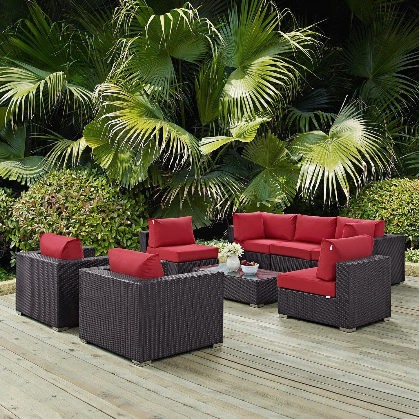 Convene 8 Piece Outdoor Patio Sectional Set in Espresso Red by Modway (EEI-2203) Sectional Set Modway 