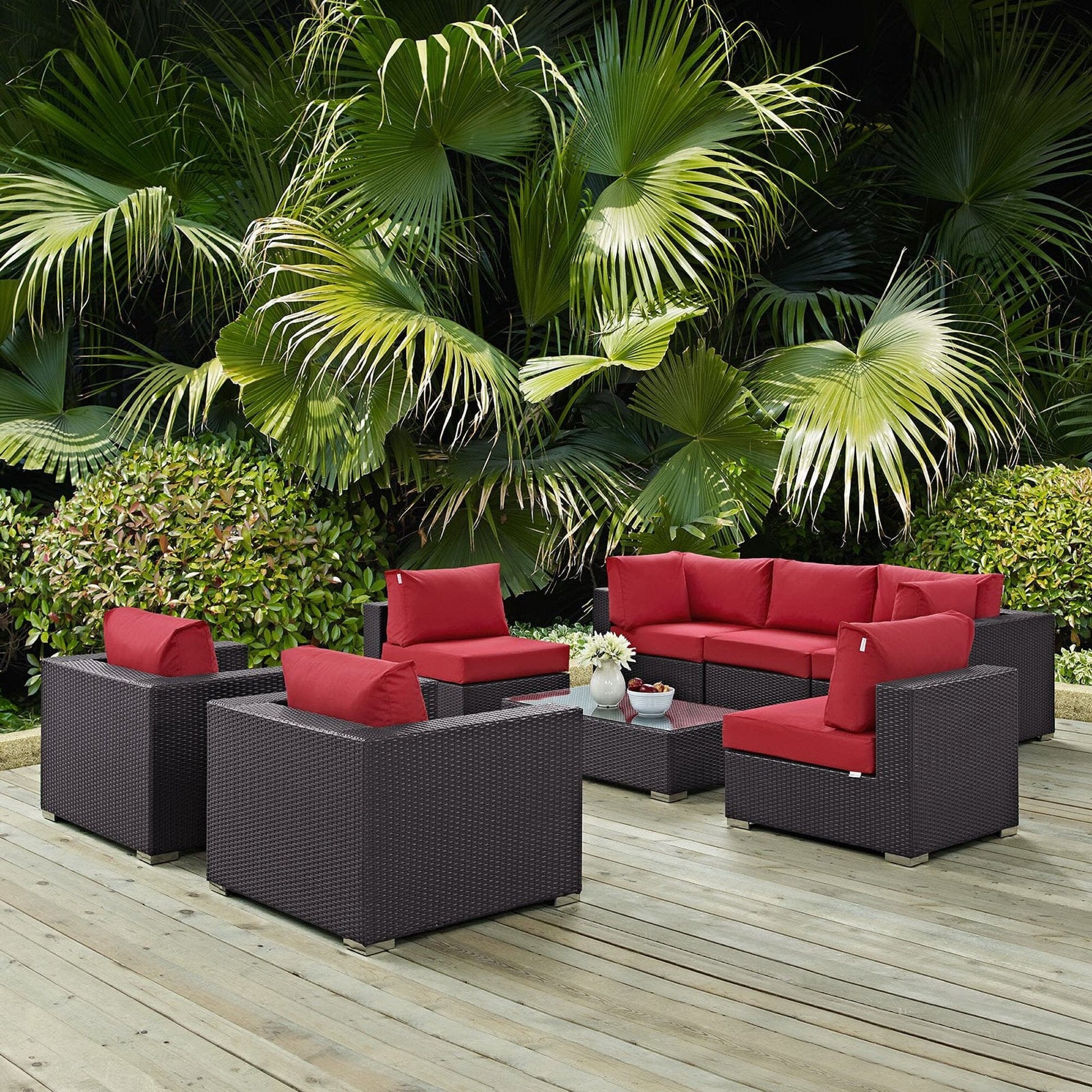 Convene 8 Piece Outdoor Patio Sectional Set in Espresso Red by Modway (EEI-2203) Sectional Set Modway 